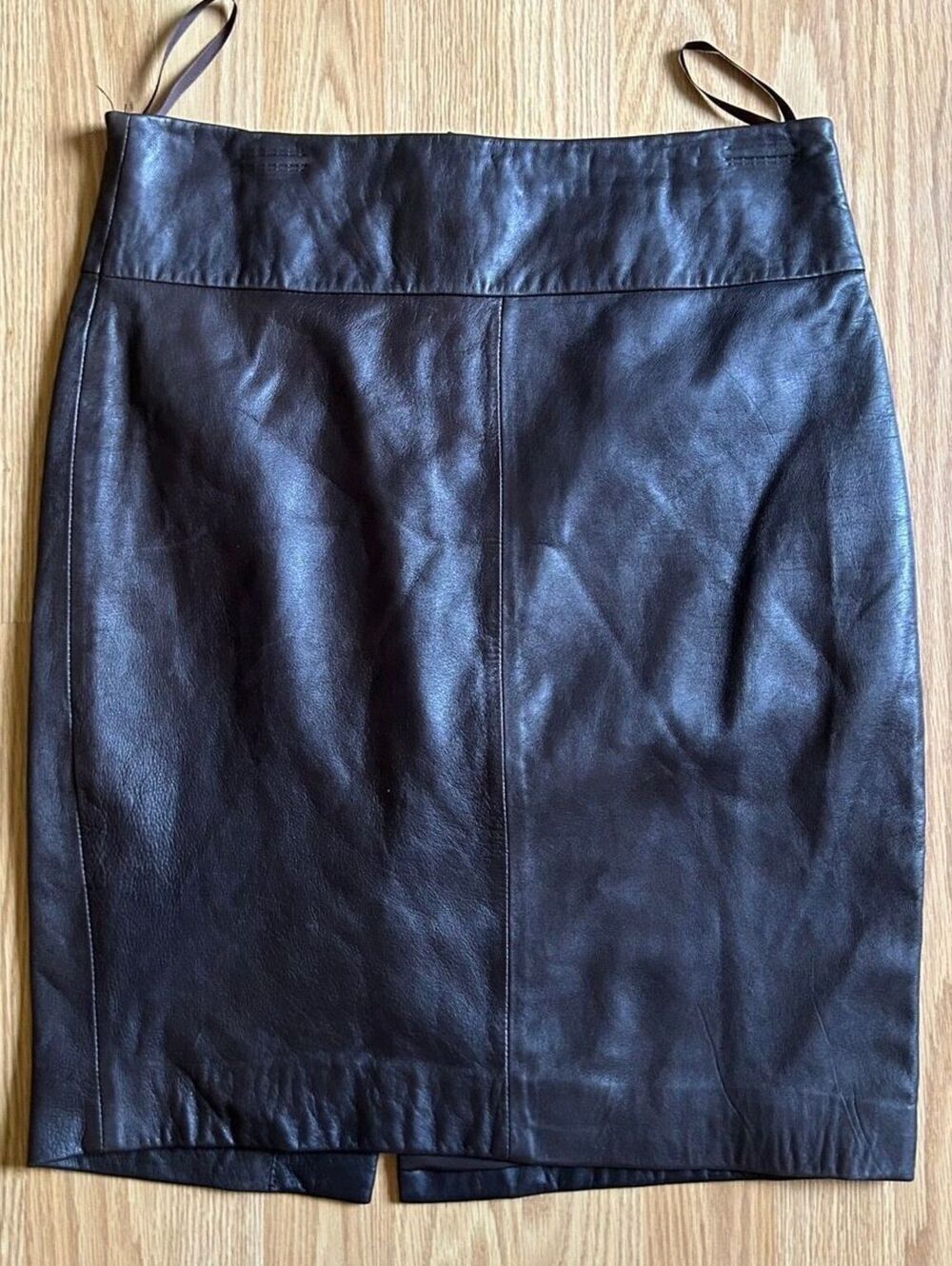 Vintage Cache 100% Lamb Genuine Leather Brown Skirt Size 4 Y2K
